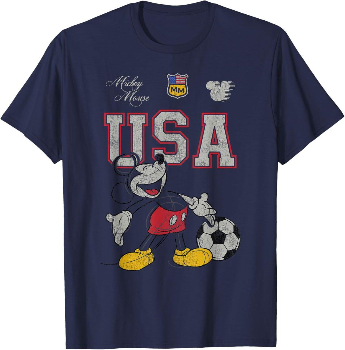 Disney Mickey and Friends USA Mickey Football Soccer Sketch T-Shirt - Navy Blue