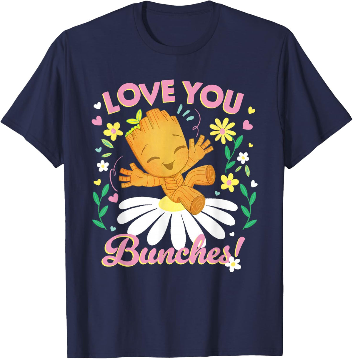 Marvel Valentine's Day Spring Flower Groot Love You Bunches T-Shirt - Navy Blue