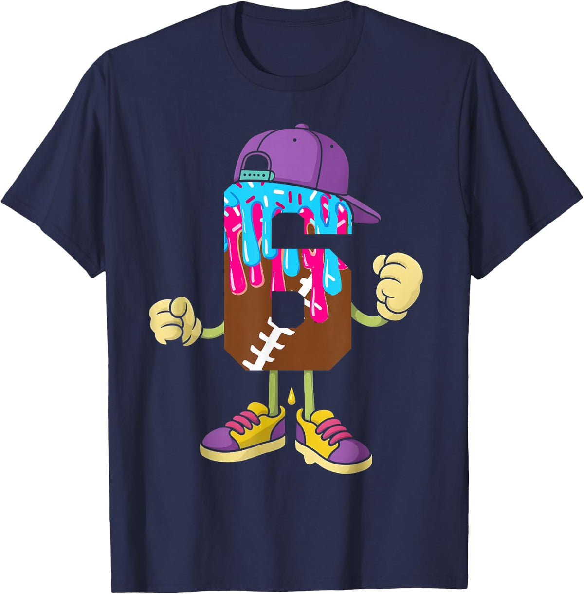 Football 6 Year Old Ice Cream Drip 6th Birthday Boys T-Shirt - Navy Blue
