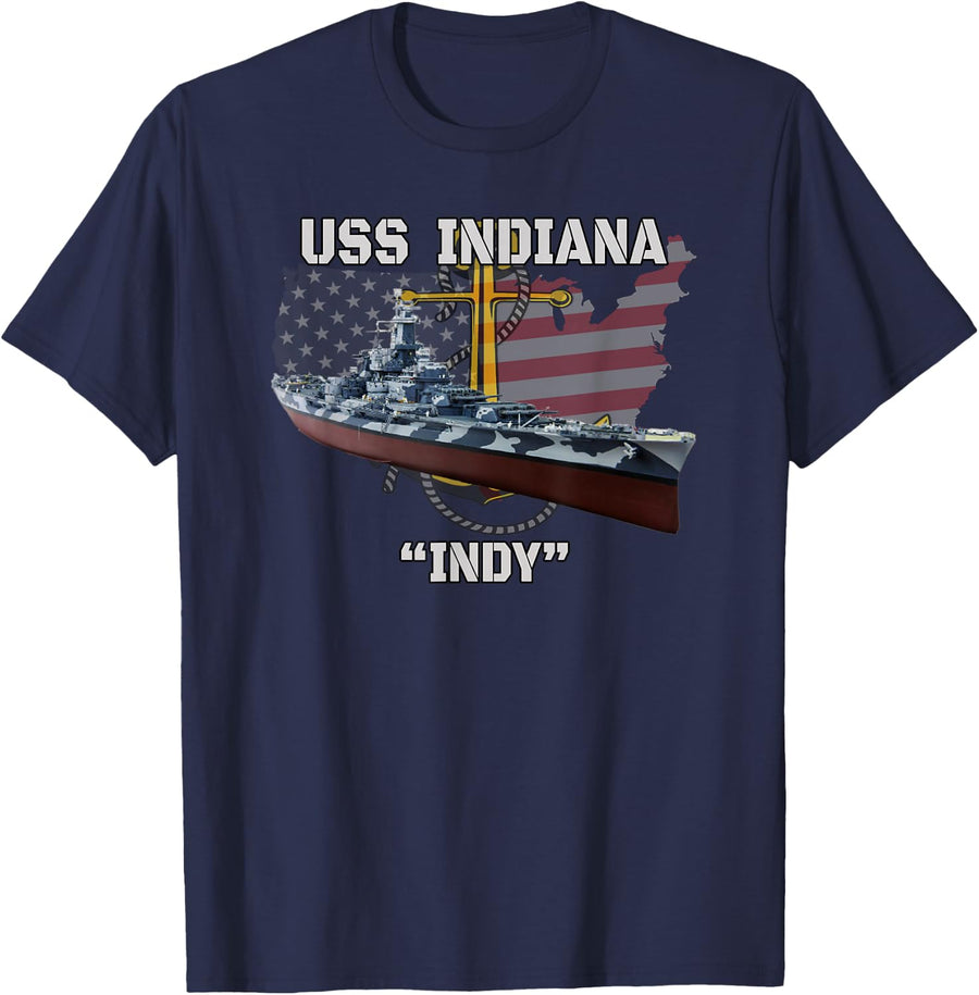 USS Indiana BB-58 Battleship Veterans Day Warship Father Dad T-Shirt - Navy Blue