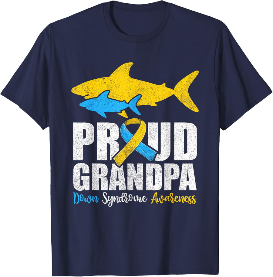 Proud Grandpa Down Syndrome Awareness Shirts, Shark Grandad T-Shirt - Navy Blue
