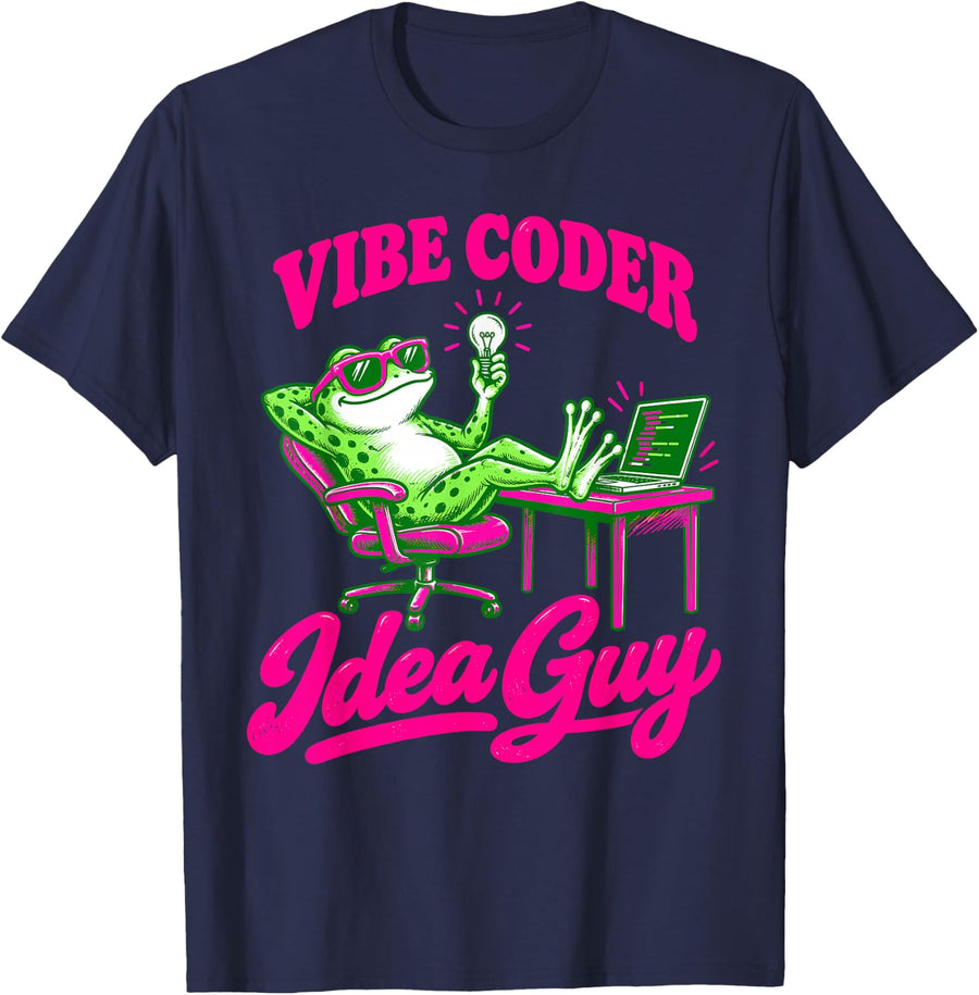 Vibe Coder Idea Guy Vibe Coding Funny Frog T-Shirt - Navy Blue