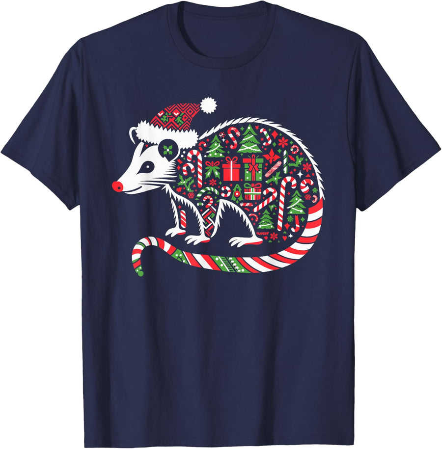 Christmas Tree Candy Possum Santa Christmas Womens Mens Kids T-Shirt - Navy Blue