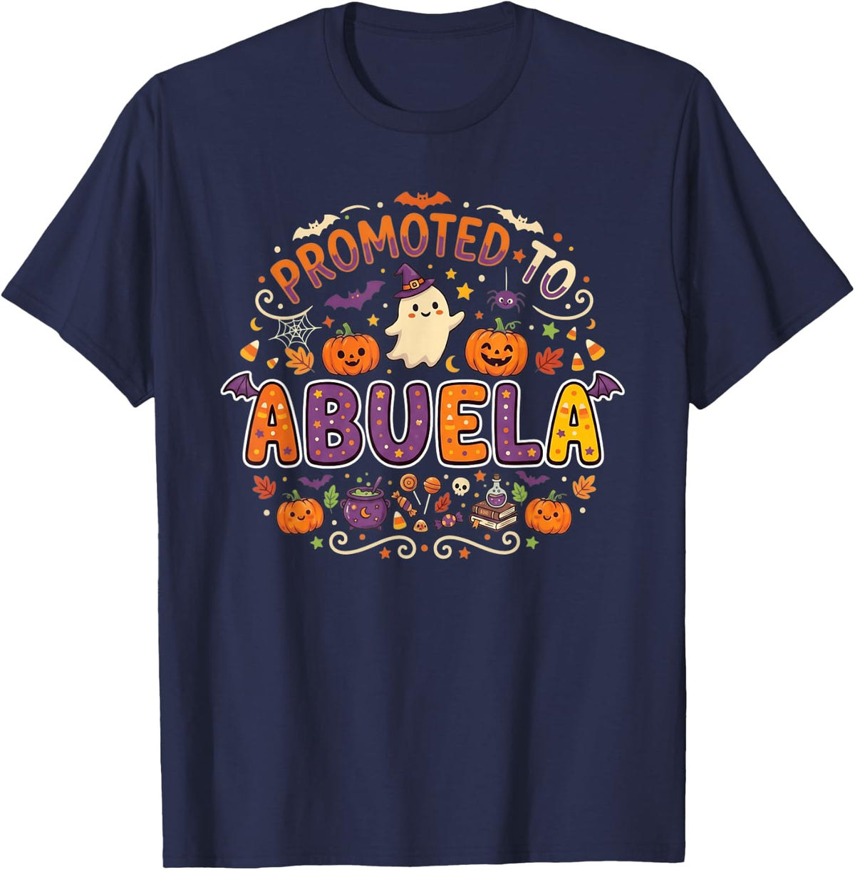 Promoted to Abuela Halloween Pregnancy Announcement T-Shirt - Navy Blue
