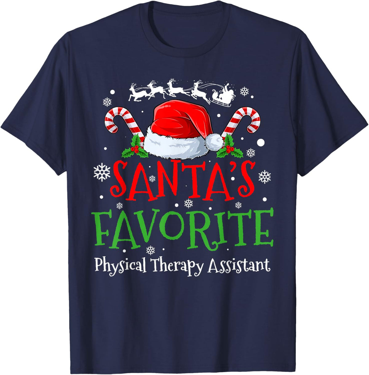 Santa's Favorite Physical Therapy Assistant Christmas Party T-Shirt - Navy Blue
