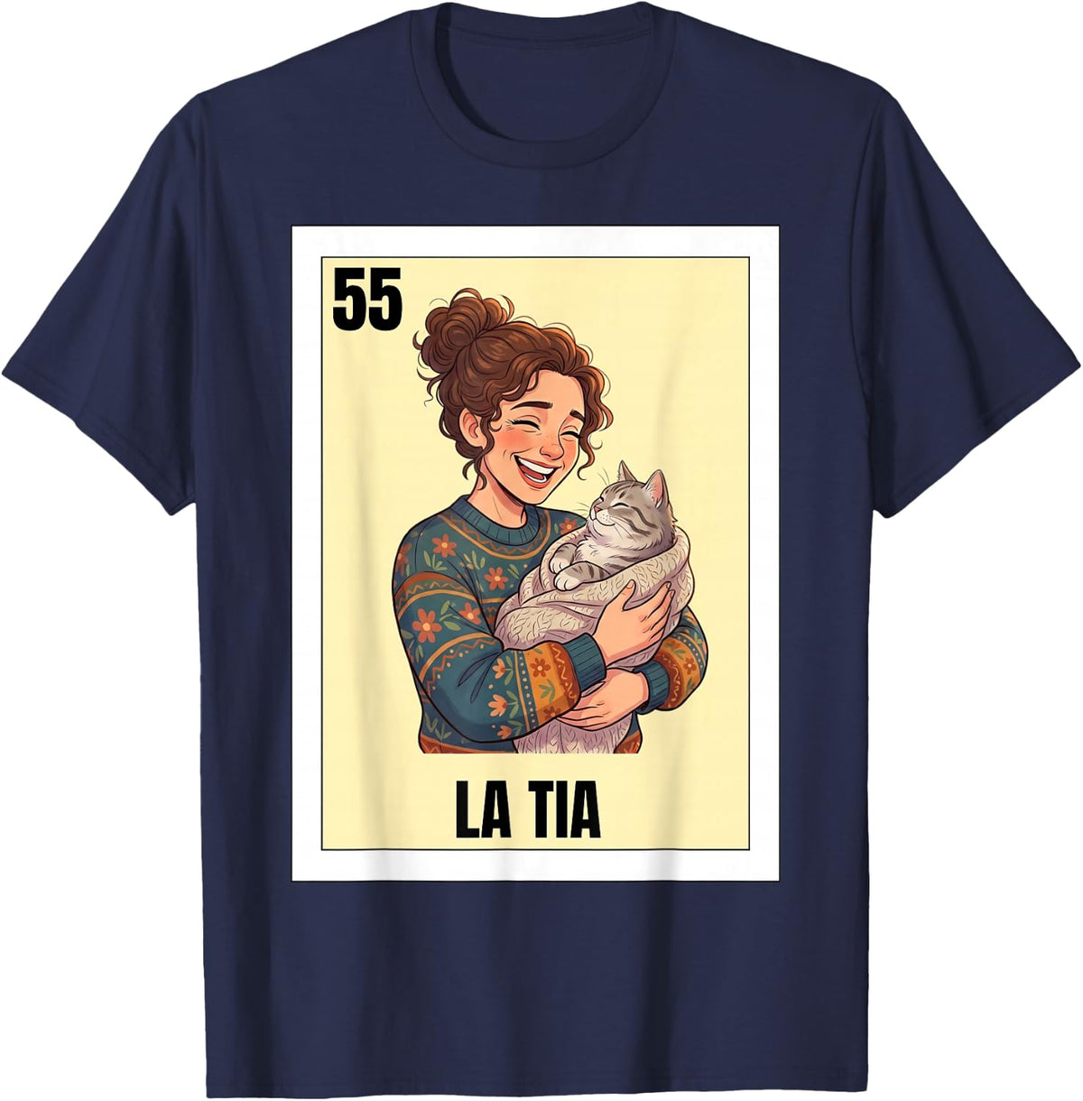 Funny Mexican Design for Aunt Cat Lady Version - La Tia T-Shirt - Navy Blue