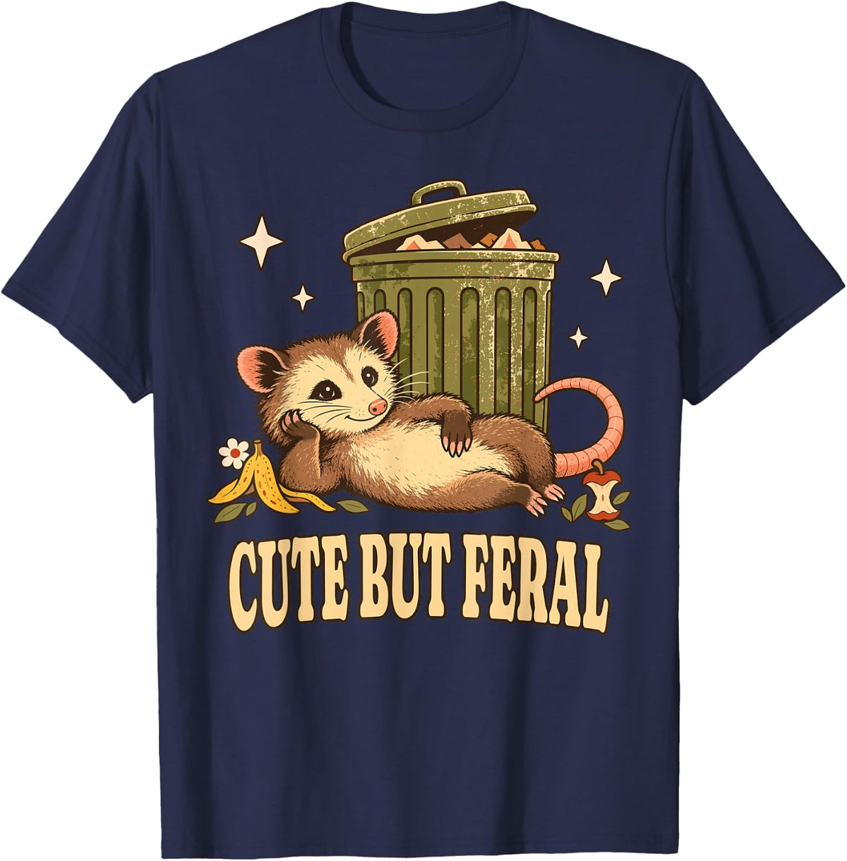 Opossum Cute But Feral Funny T-Shirt - Navy Blue