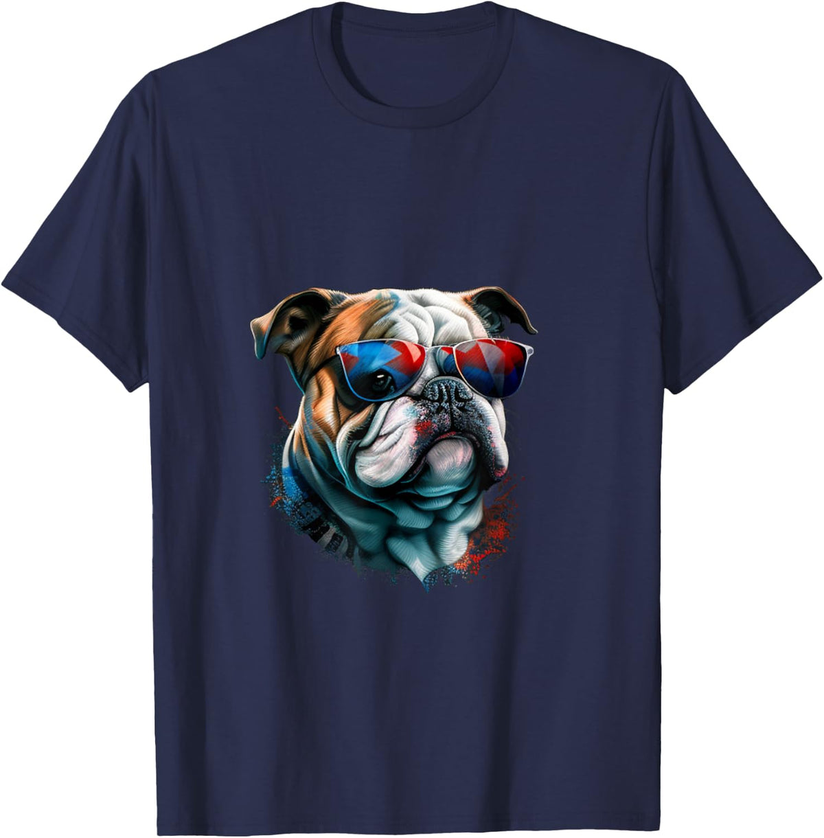 Bulldog Face with Sunglasses T-Shirt - Navy Blue