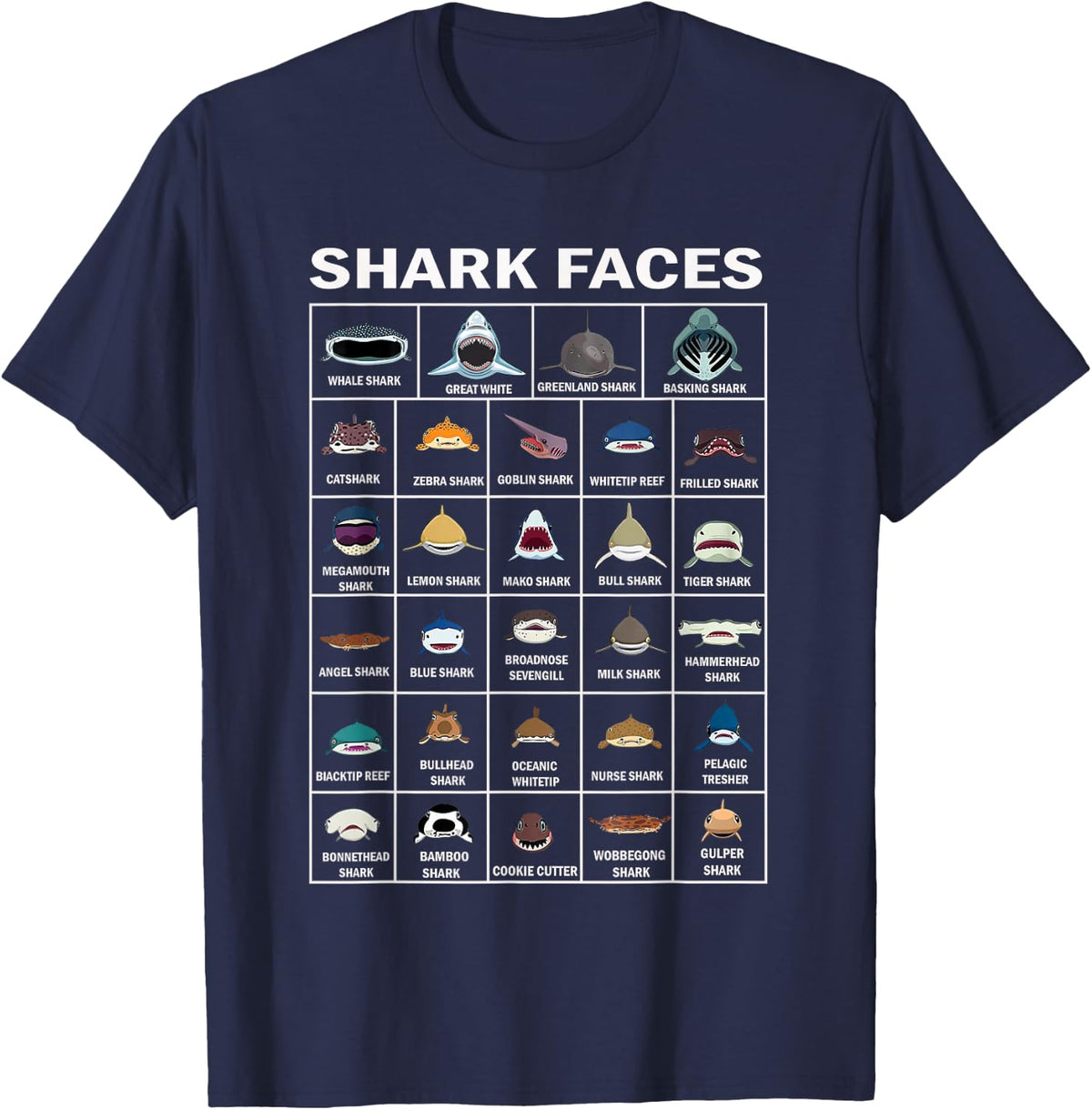 Types Of Shark Faces. Shark Face Identification Great Sea T-Shirt - Navy Blue