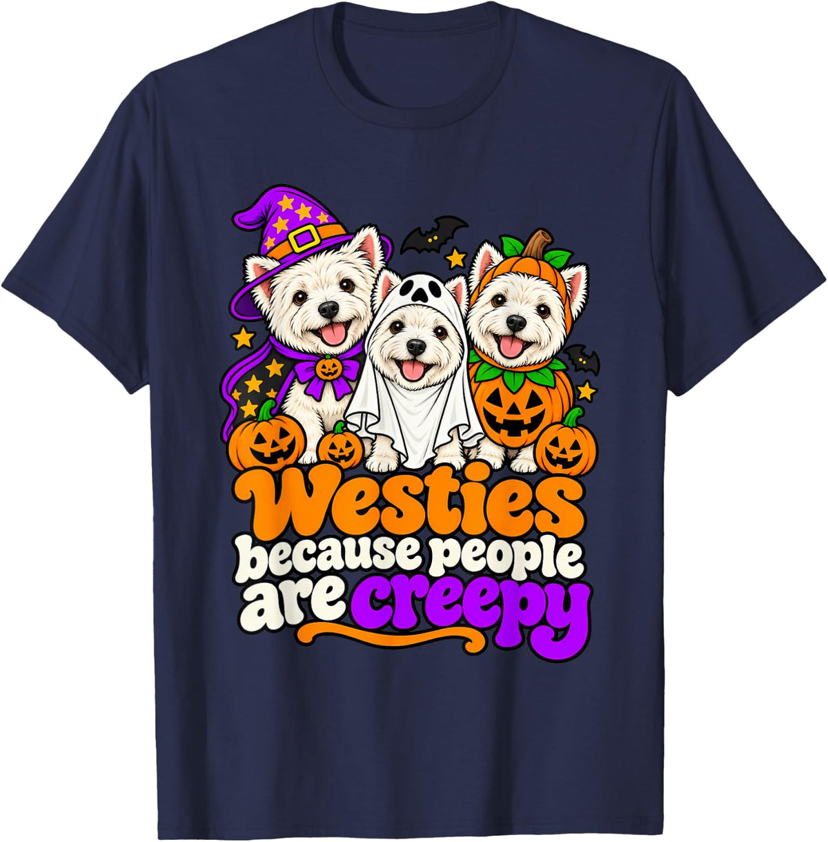 West Highland White Terrier Halloween Westie T-Shirt - Navy Blue
