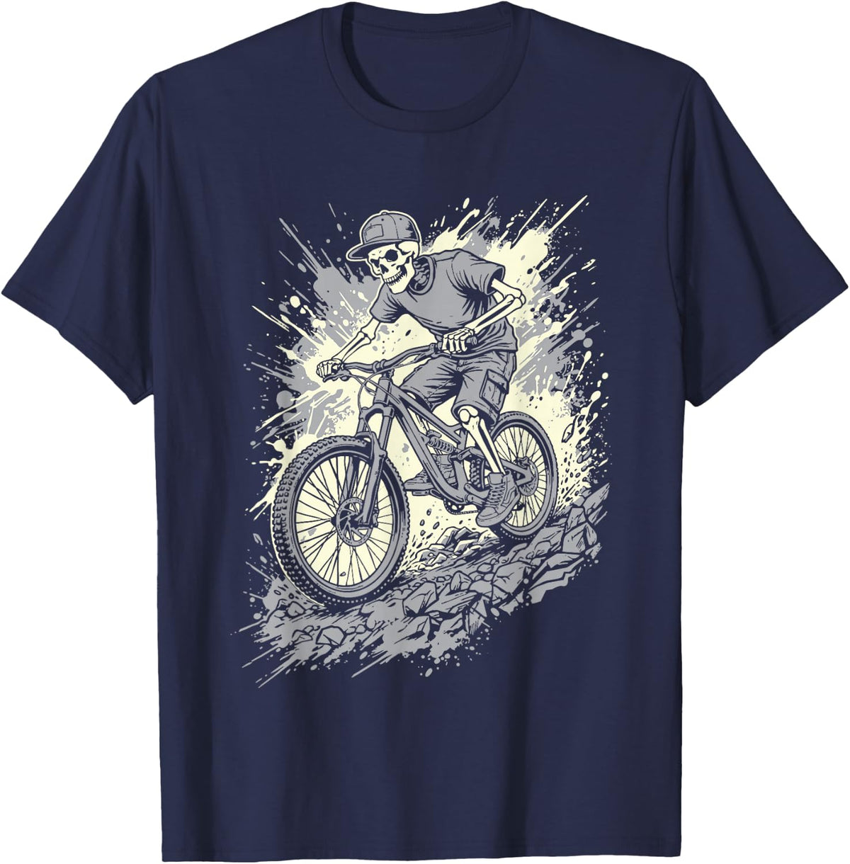 Skeleton Bicycle Funny Mountain Bike MTB Cycling T-Shirt - Navy Blue