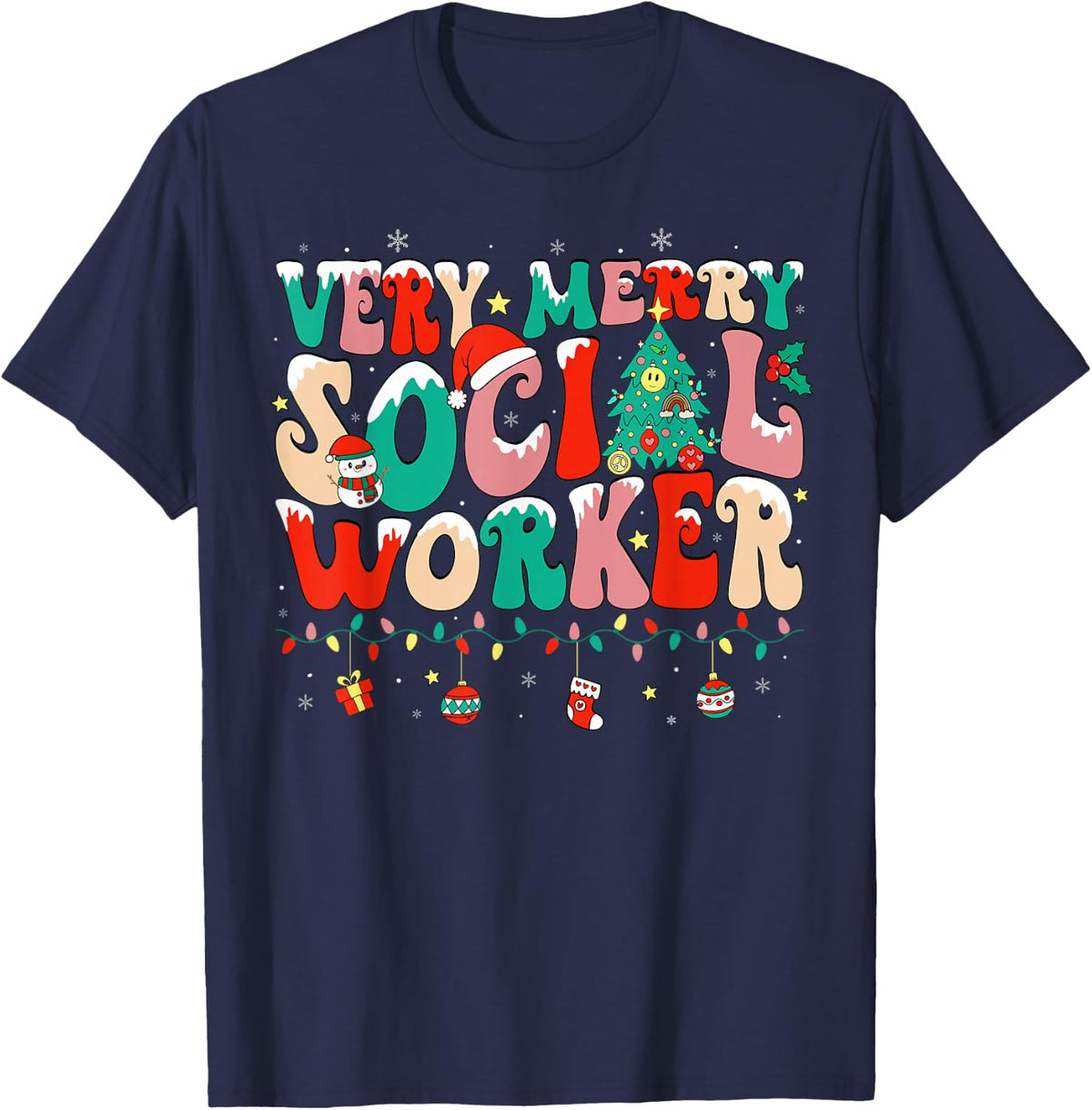 Very Merry Social Worker Xmas Cool Christmas Social Worker T-Shirt - Navy Blue