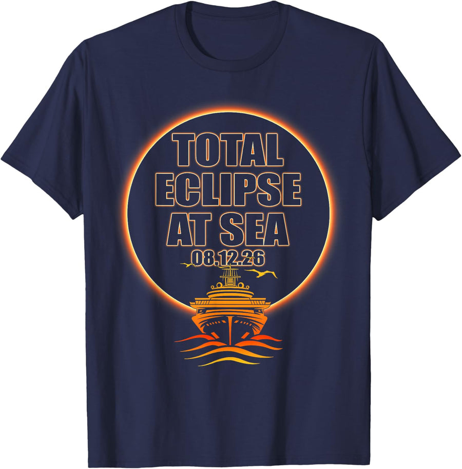 Total Solar Eclipse 2026 Cruise Tees At Sea Spain Iceland T Shirts Men Women - Navy Blue