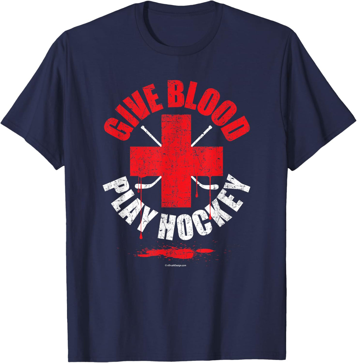 Give Blood Play Hockey - funny hockey player T-Shirt - Navy Blue