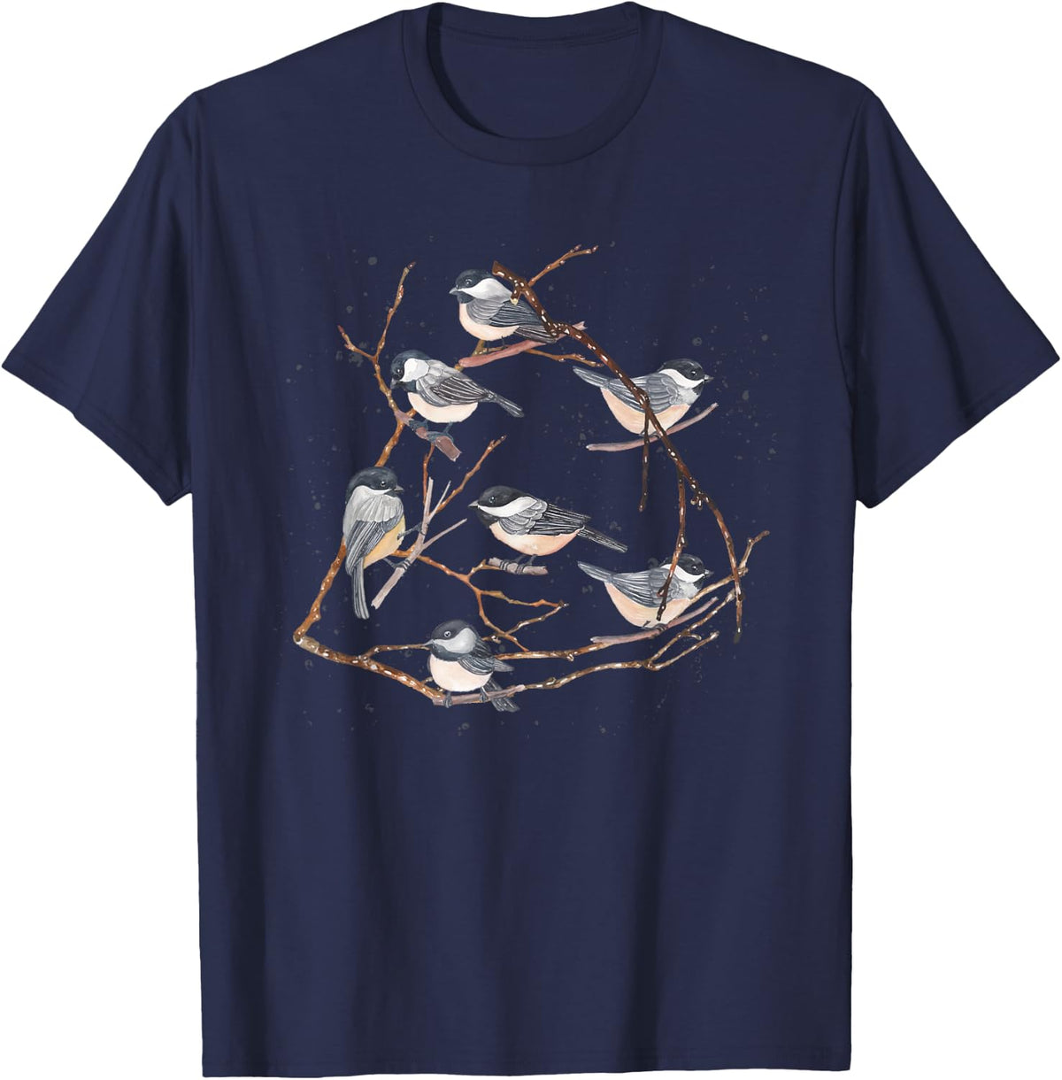 Chickadee Bird Watching Birding Nature Tree Branch Bird T-Shirt - Navy Blue