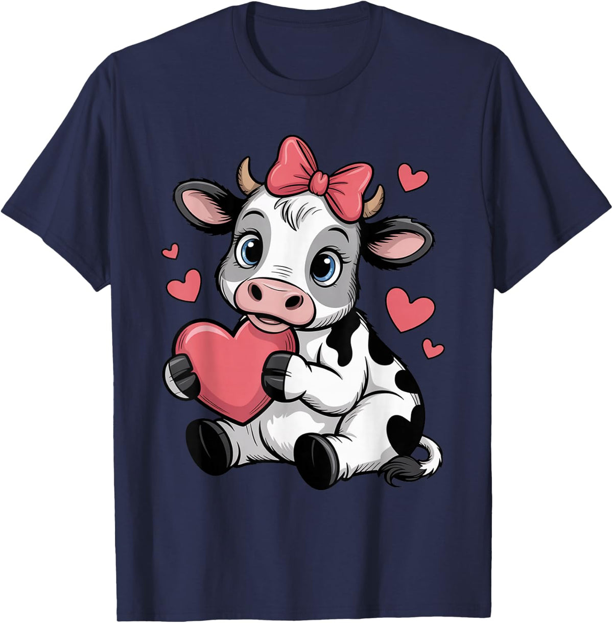 Black White Cow Pink Coquette Bow Cow Cattle Farmer Cow T-Shirt - Navy Blue