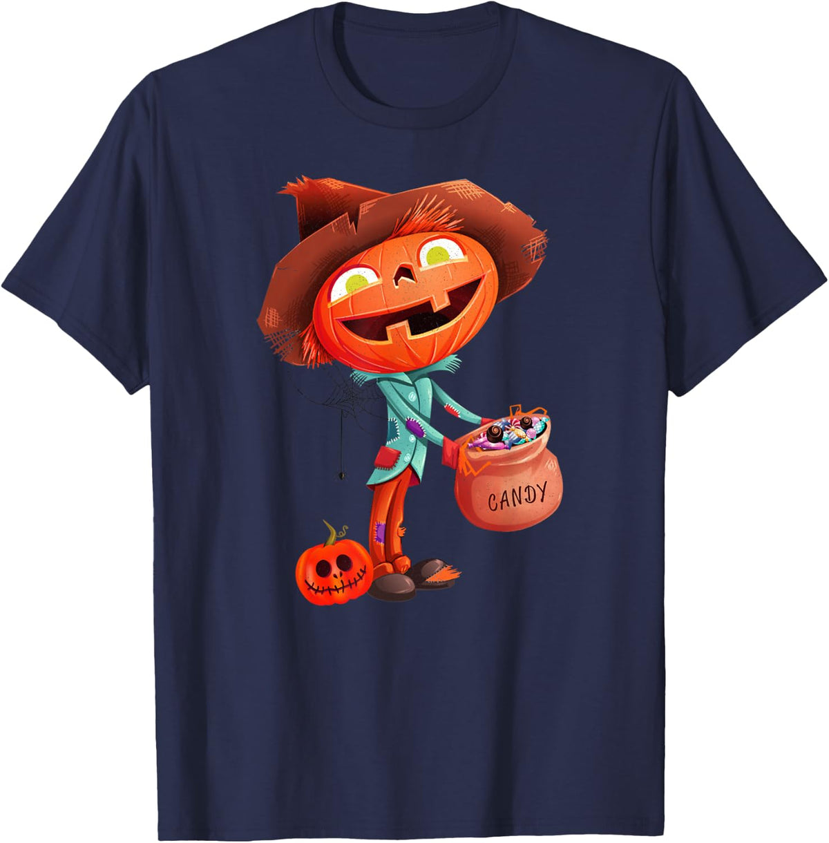 Trick Or Treat Scarecrow Halloween T-Shirt - Navy Blue