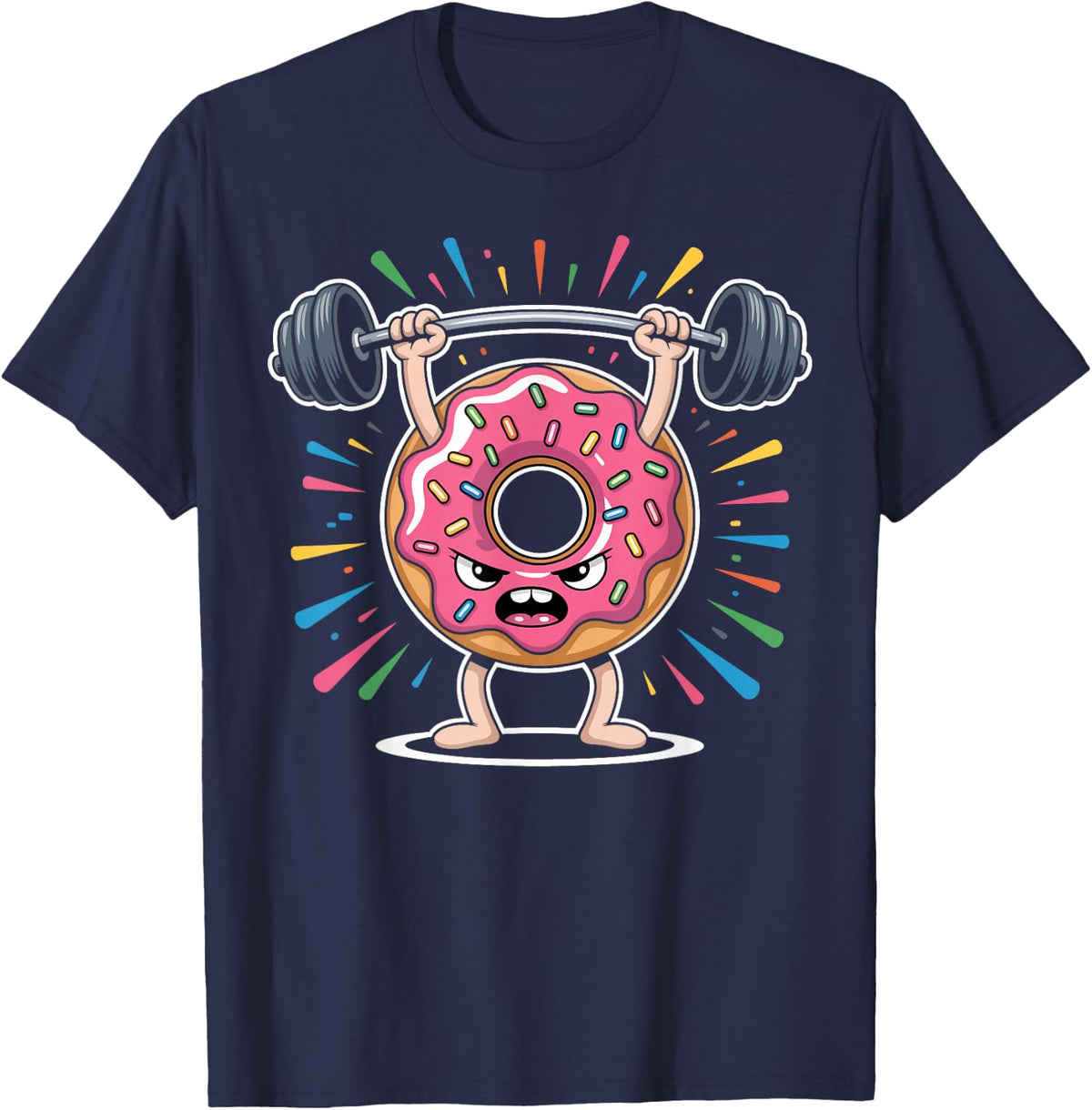 Funny Donut Weightlifting Gym Fitness Gifts for Men Women T-Shirt - Navy Blue