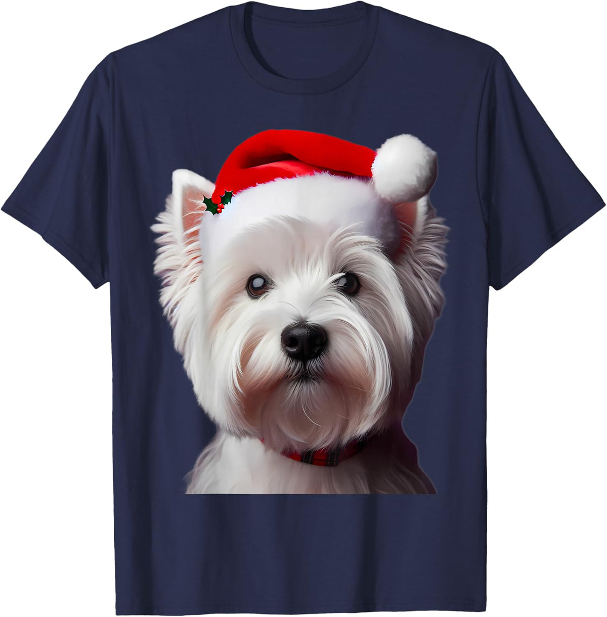 West Highland White Terrier With Santa Hat Christmas Dog Mom T-Shirt - Navy Blue