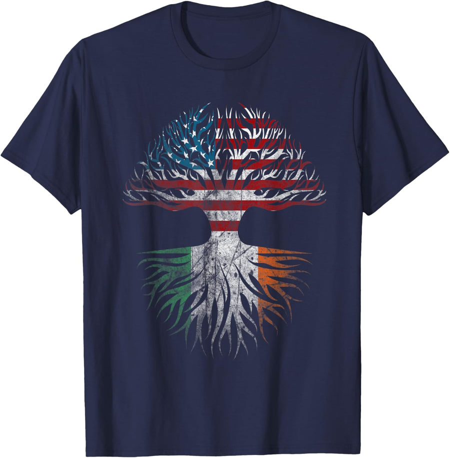 Irish Roots American Grown Funny St Patricks day T-Shirt - Navy Blue