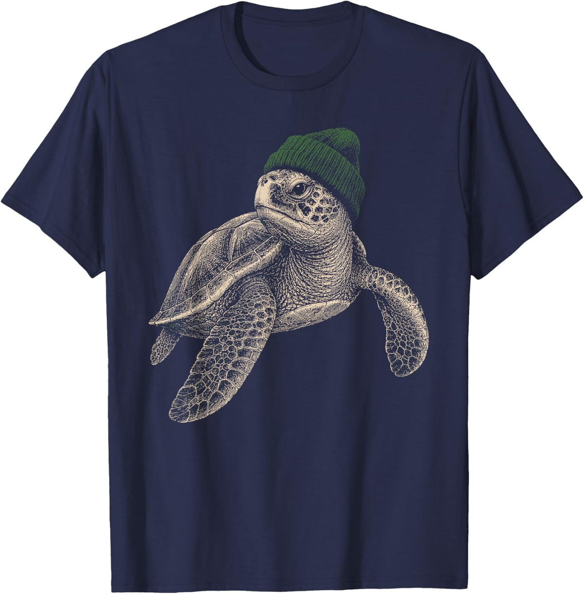 Funny Sea-Turtle Beanie Ocean Wildlife Men Women Vintage T-Shirt - Navy Blue