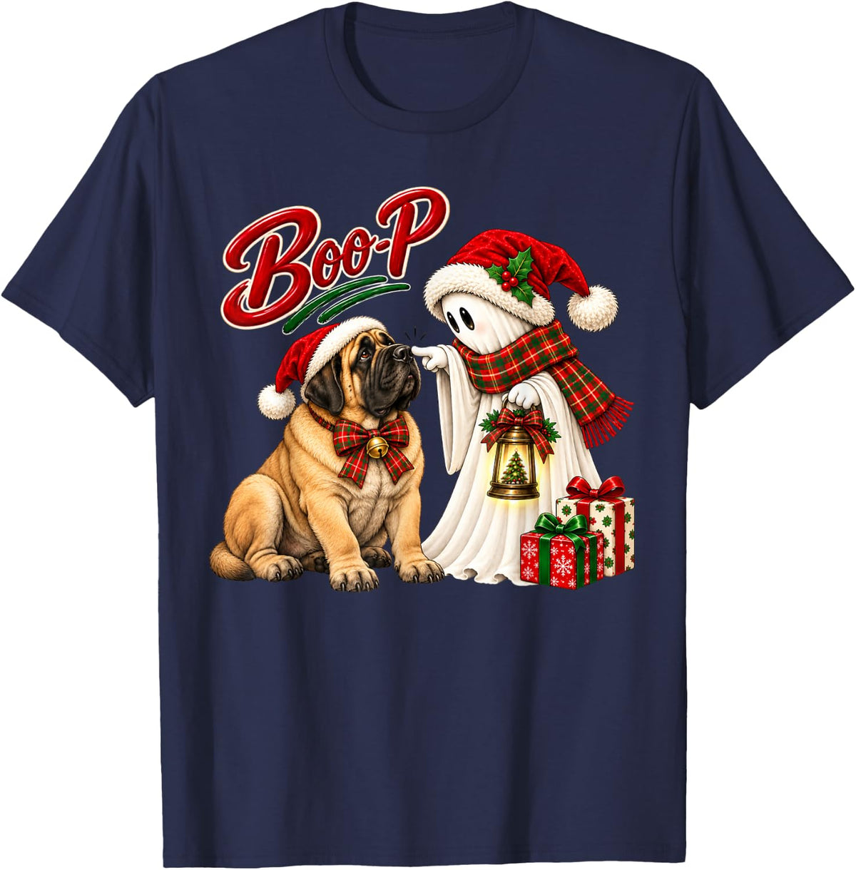 Mastiff Boo Boo-p Ghost Nose Boop Christmas Dog Lover T-Shirt - Navy Blue