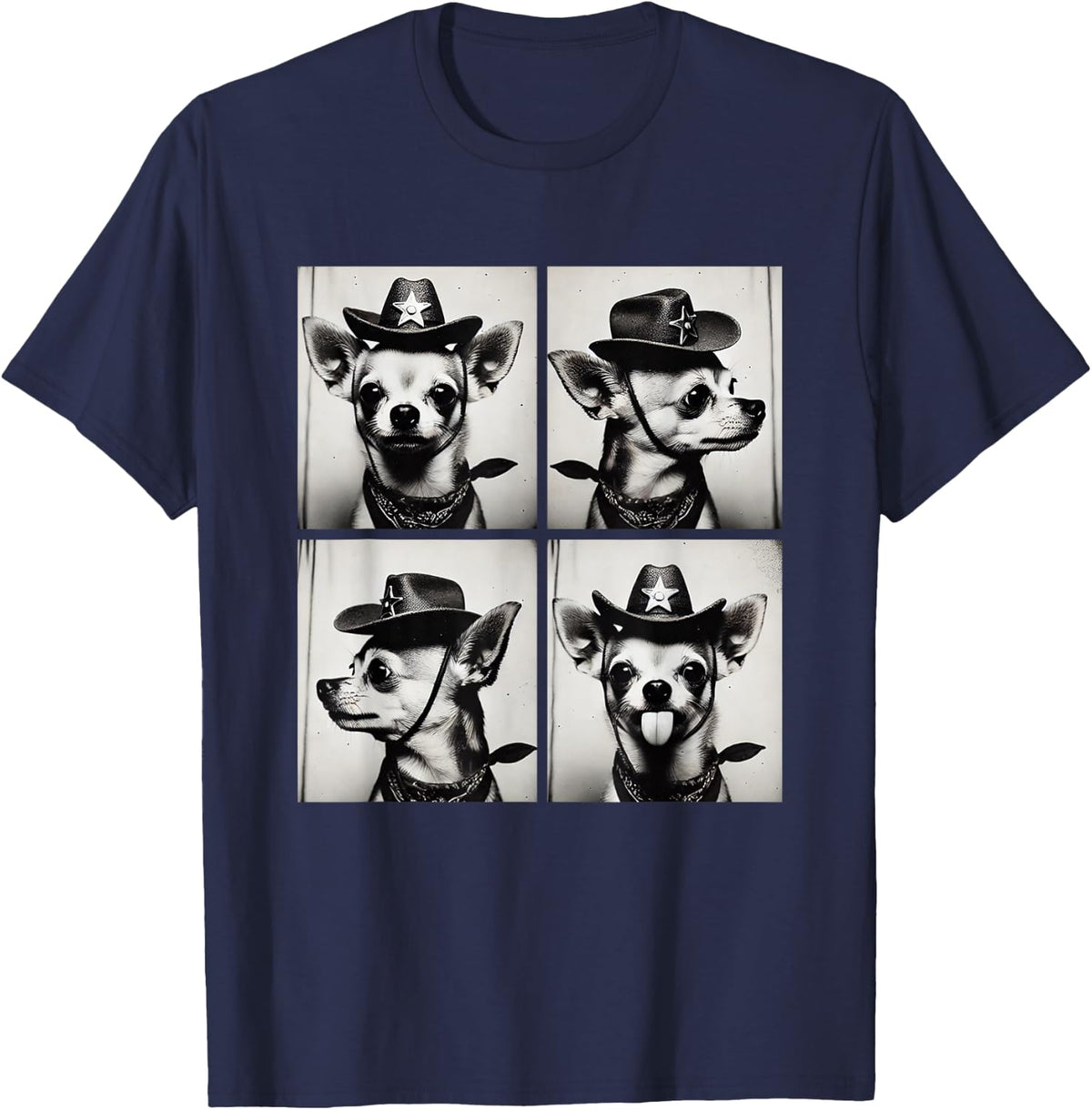 Funny Chihuahua T-Shirt Cowboy Western Style Cute Photography Tees - Navy Blue