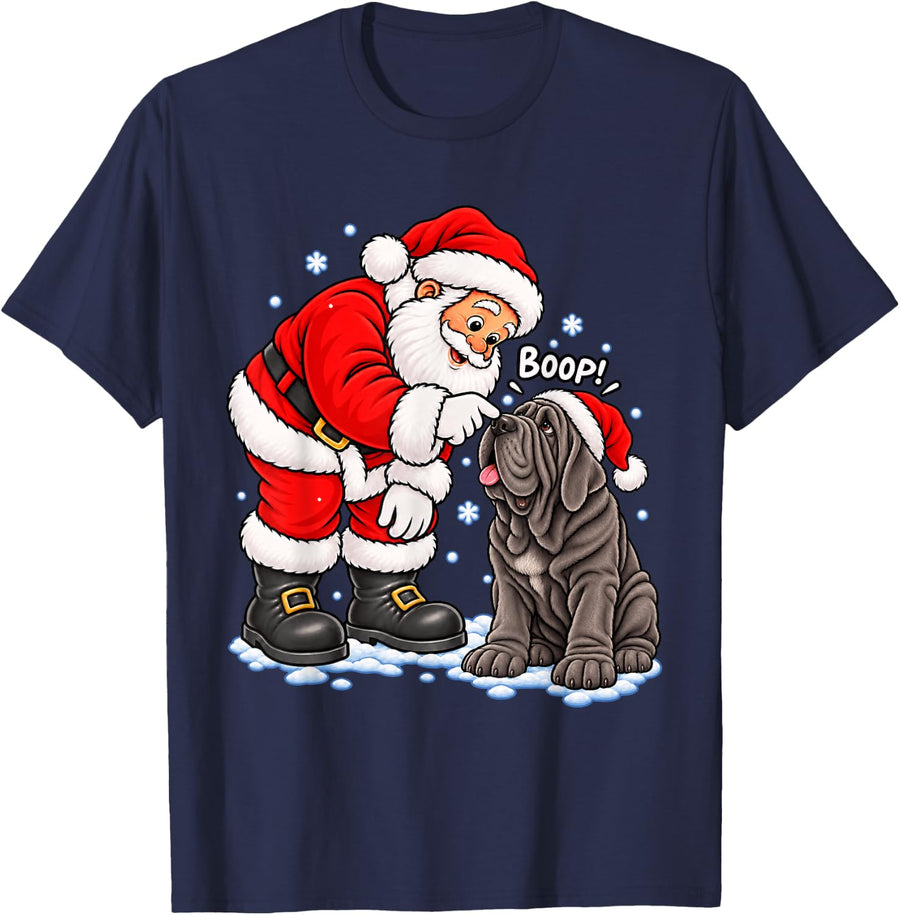 Funny Neapolitan Mastiff Boop Santa Christmas T-Shirt - Navy Blue