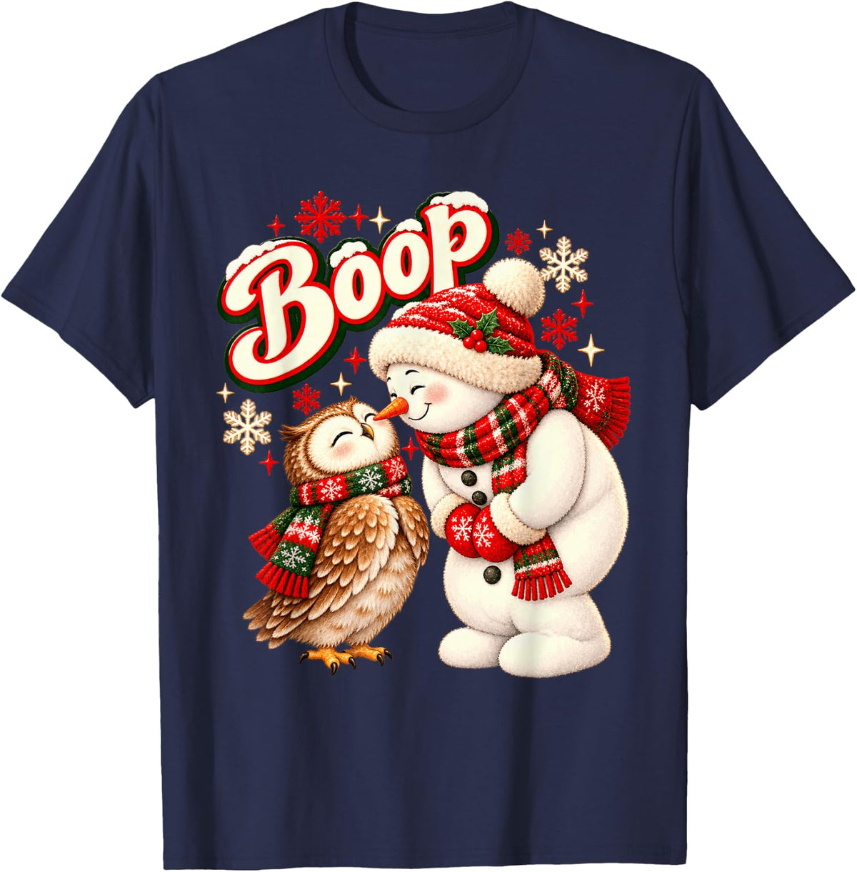 Boop Owl Snowman Cute Christmas Nose T-Shirt - Navy Blue