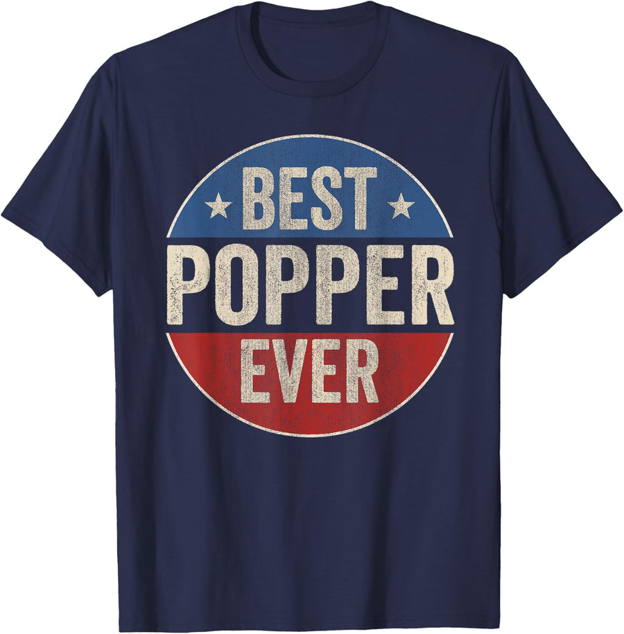 Best Popper Ever American Grandfather Vintage Father's Day T-Shirt - Navy Blue