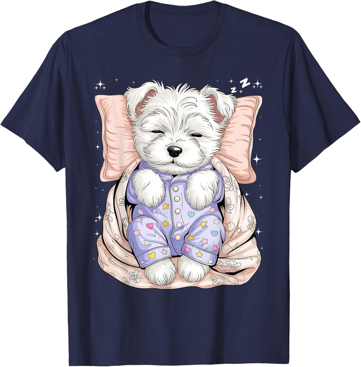 Cute Westie Pajama West Highland White Terrier Dog T-Shirt - Navy Blue