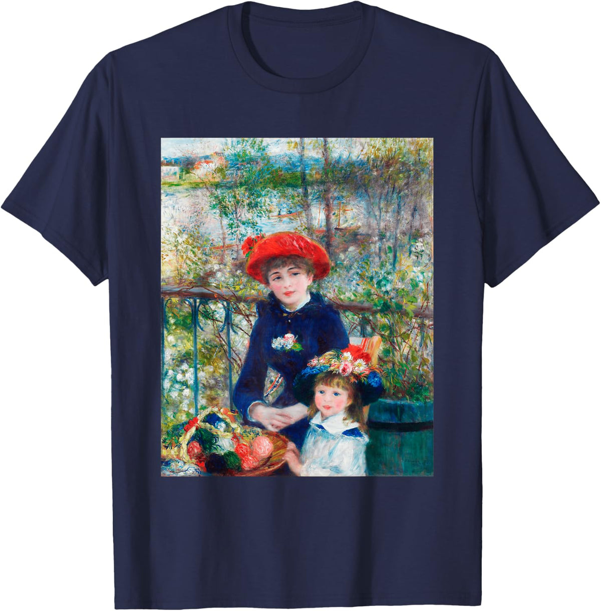 Two Sisters On Terrace Renoir Impressionist Colorful T-Shirt - Navy Blue