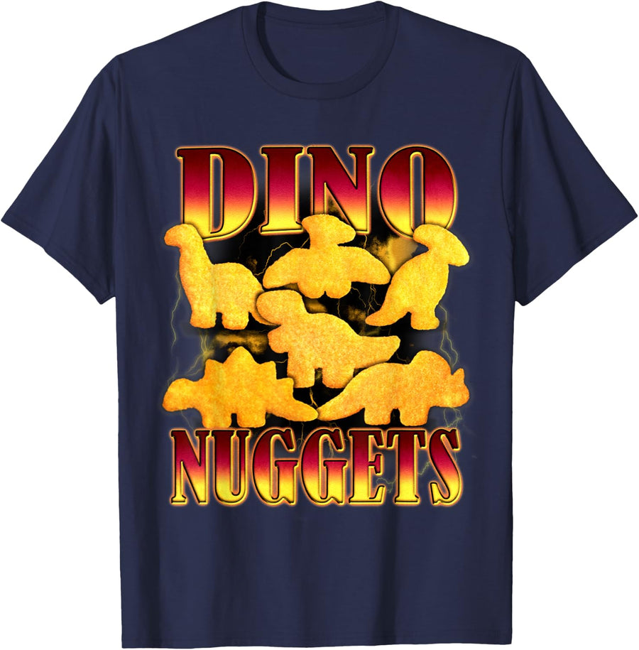 Dino Nuggets Bootleg Rap Aesthetic Dinosaur Chicken Nugget T-Shirt - Navy Blue