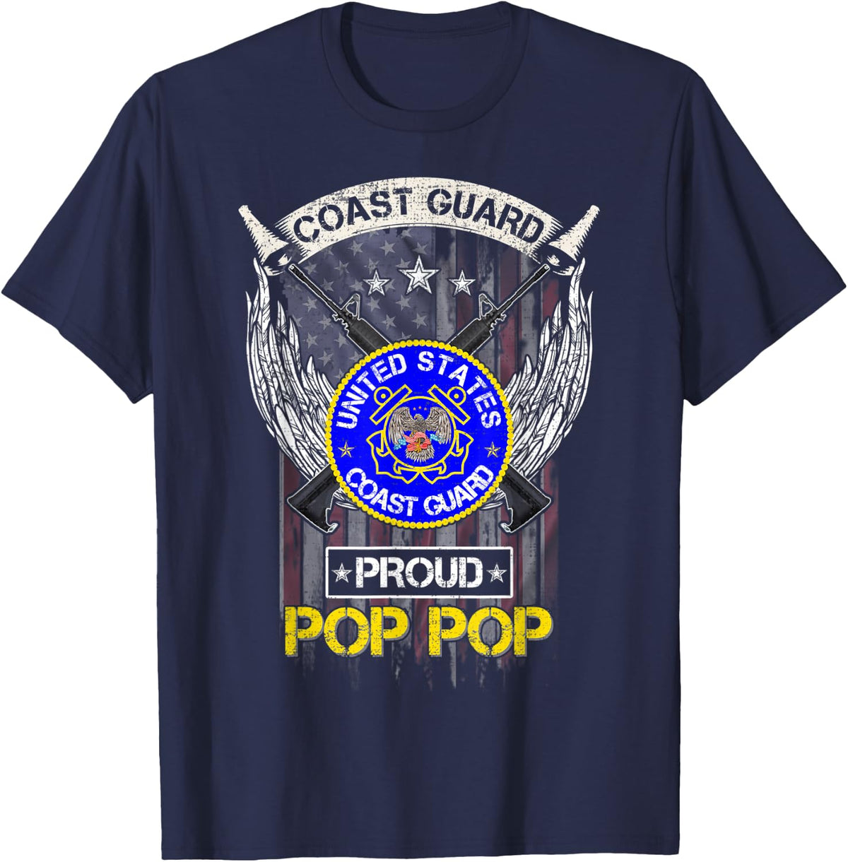 Vintage USA American Flag US Coast Guard Proud Pop Pop Funny Women Men T-Shirt - Navy Blue