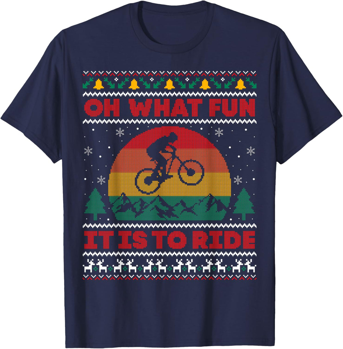 Mountain Bike Ugly Sweater Christmas Funny Mountain Biker T-Shirt - Navy Blue