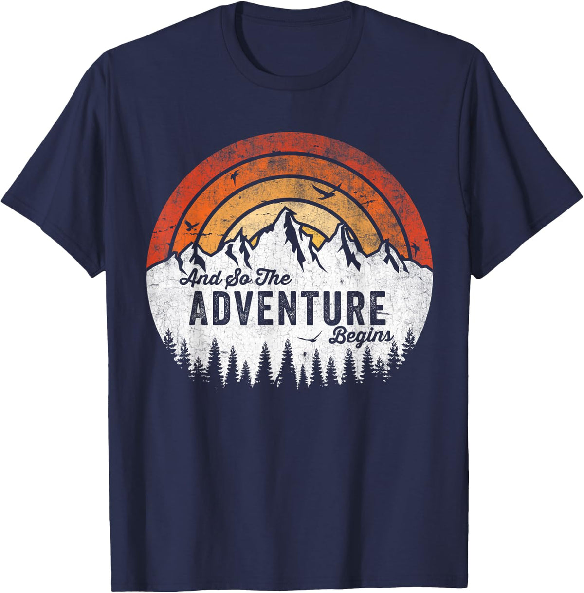 Adventure Begins Camping Family T-Shirt - Navy Blue