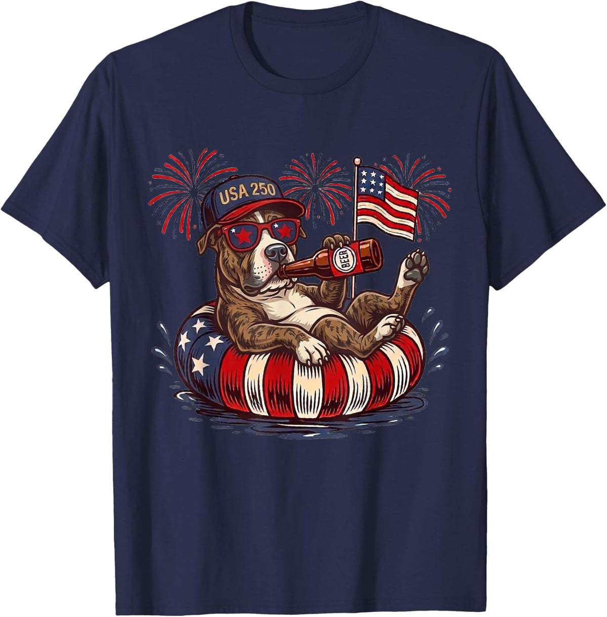 Pit Bull Terrier Dog 250th America Patriotic USA 4th of July T-Shirt - Navy Blue