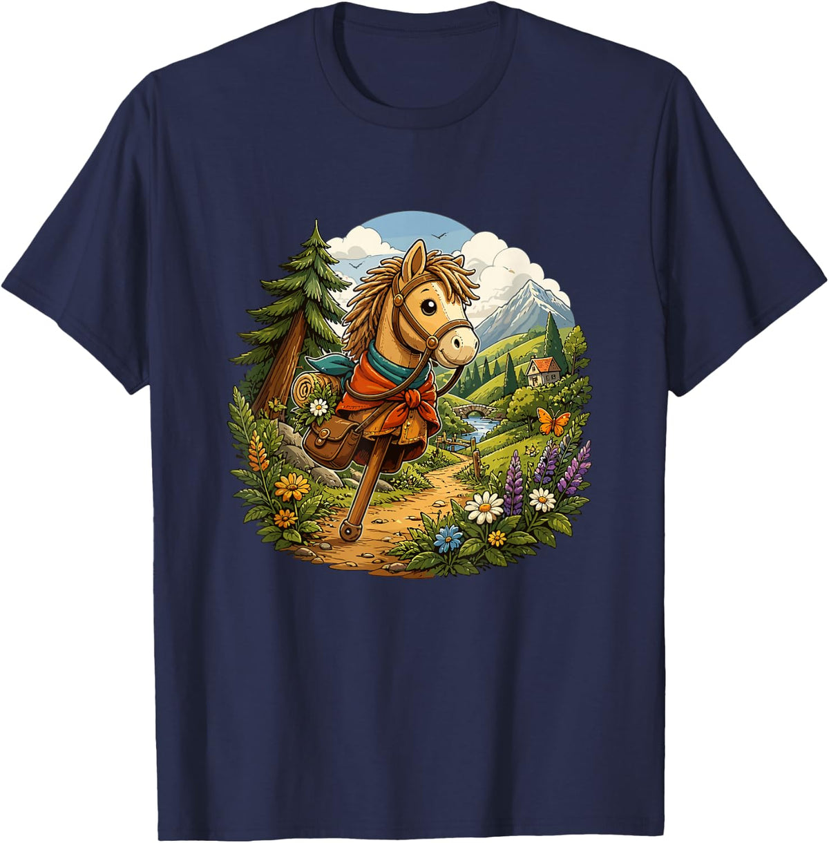 Rustic Horseback Riding Mountain Trail Adventure T-Shirt - Navy Blue