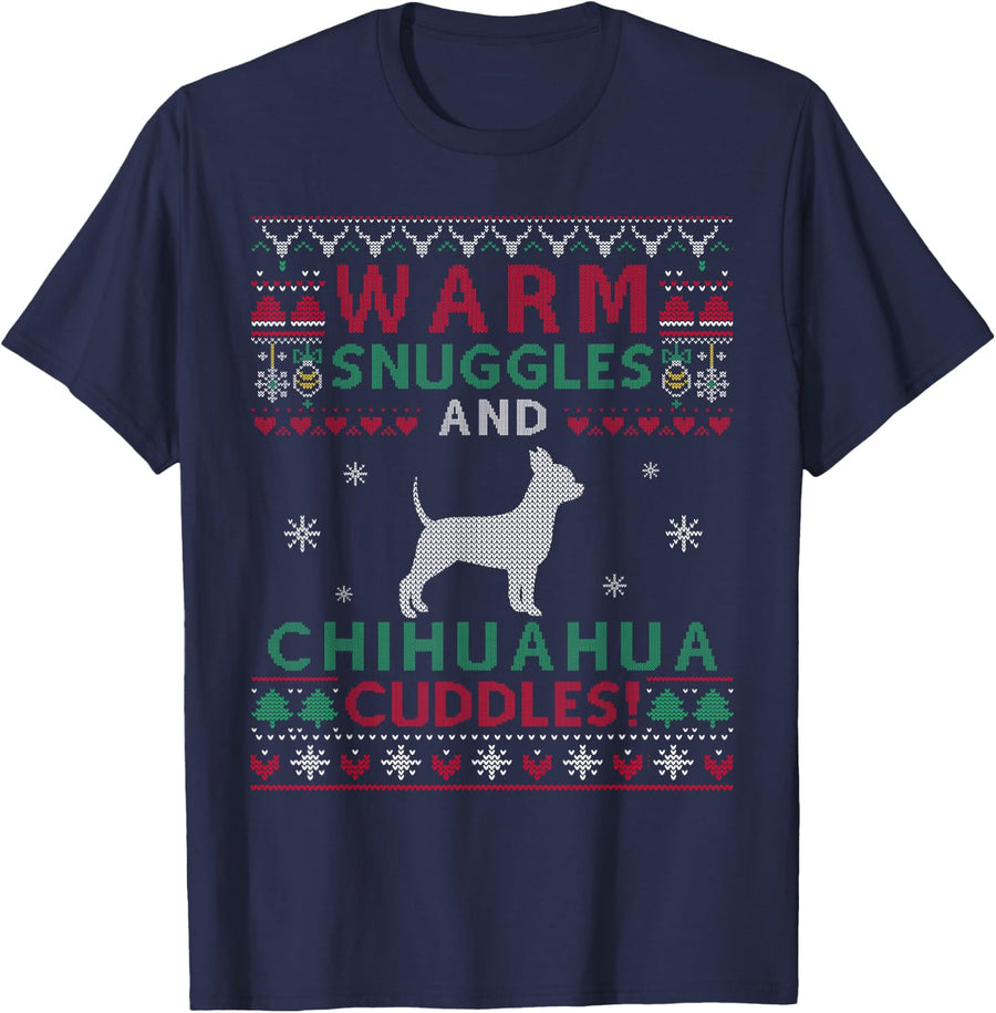 Christmas Chihuahua Dog Cuddles Pet Owners T-Shirt for Men Women Kids - Navy Blue