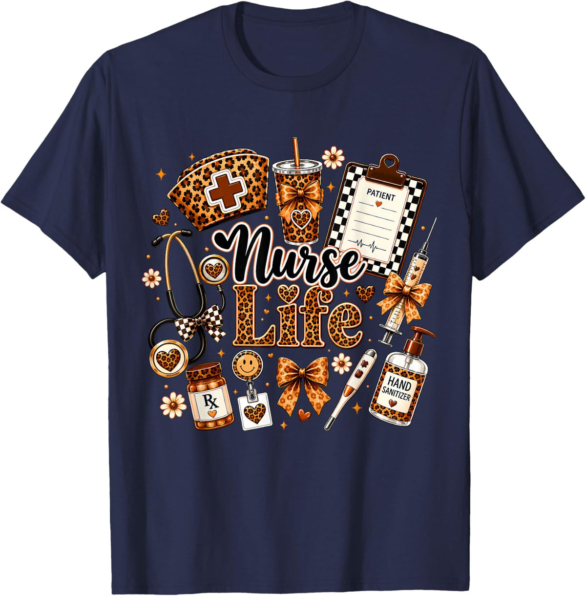 Nurse Life Leopard Print Medical Healthcare Appreciation T-Shirt - Navy Blue