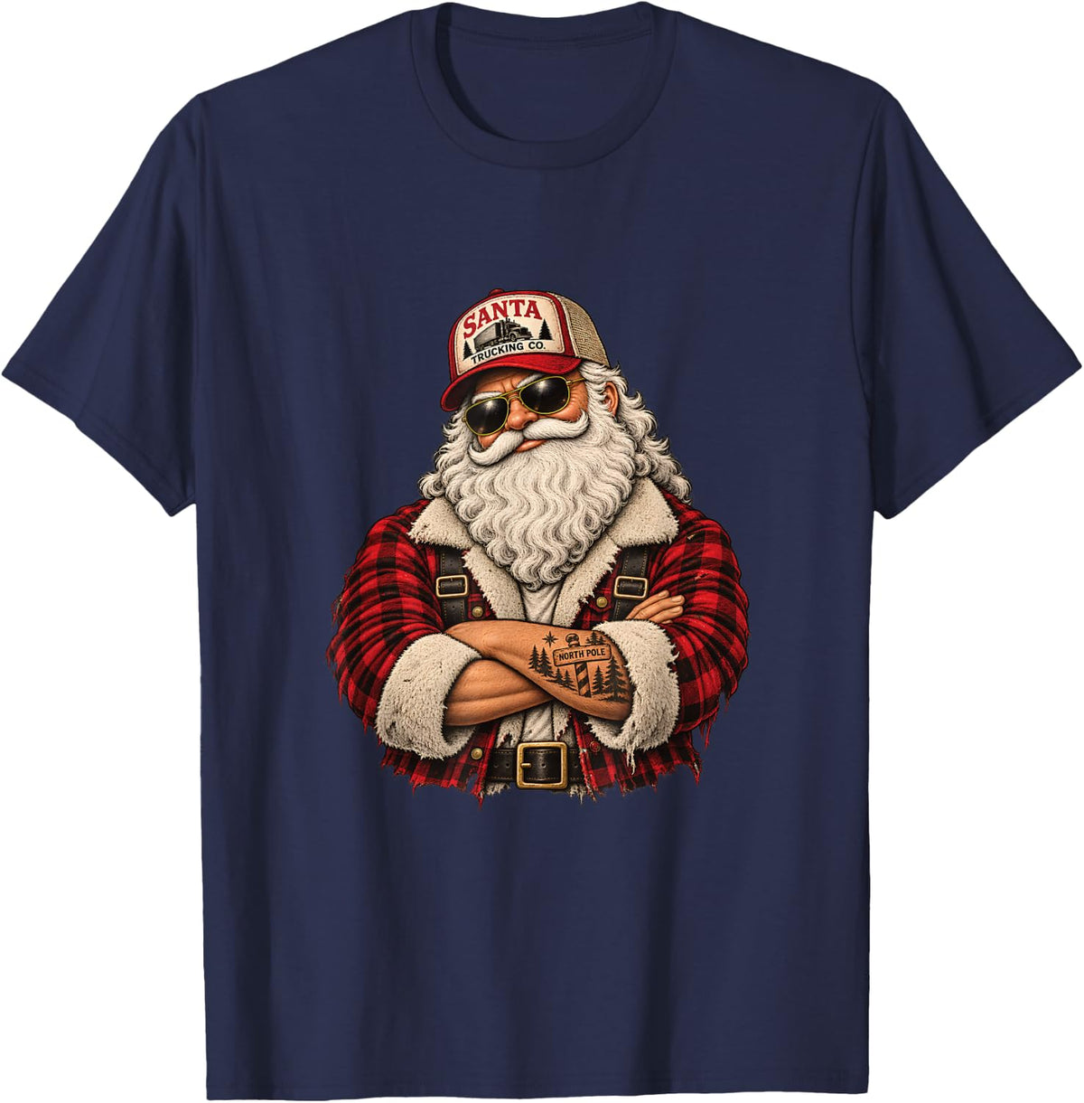 Trucker Santa Funny Christmas Graphic T-Shirt - Navy Blue