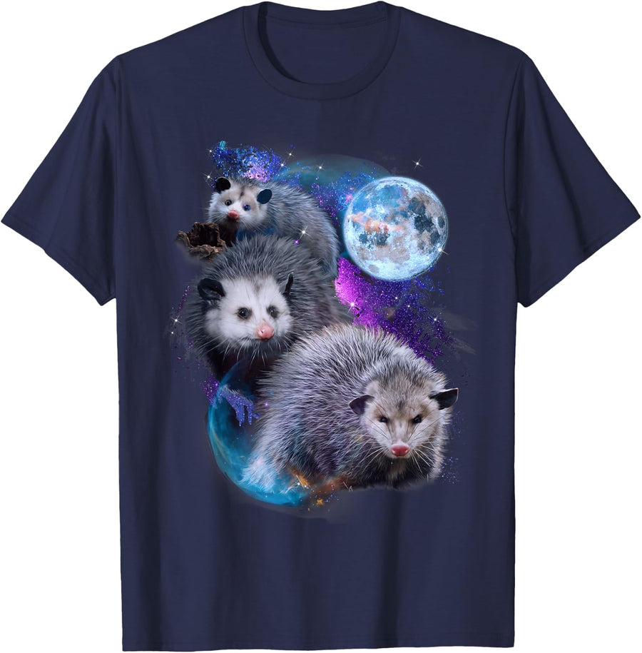 3 Moon Opossum Funny Marsupial Rodent Opossum Art Novelty T-Shirt - Navy Blue