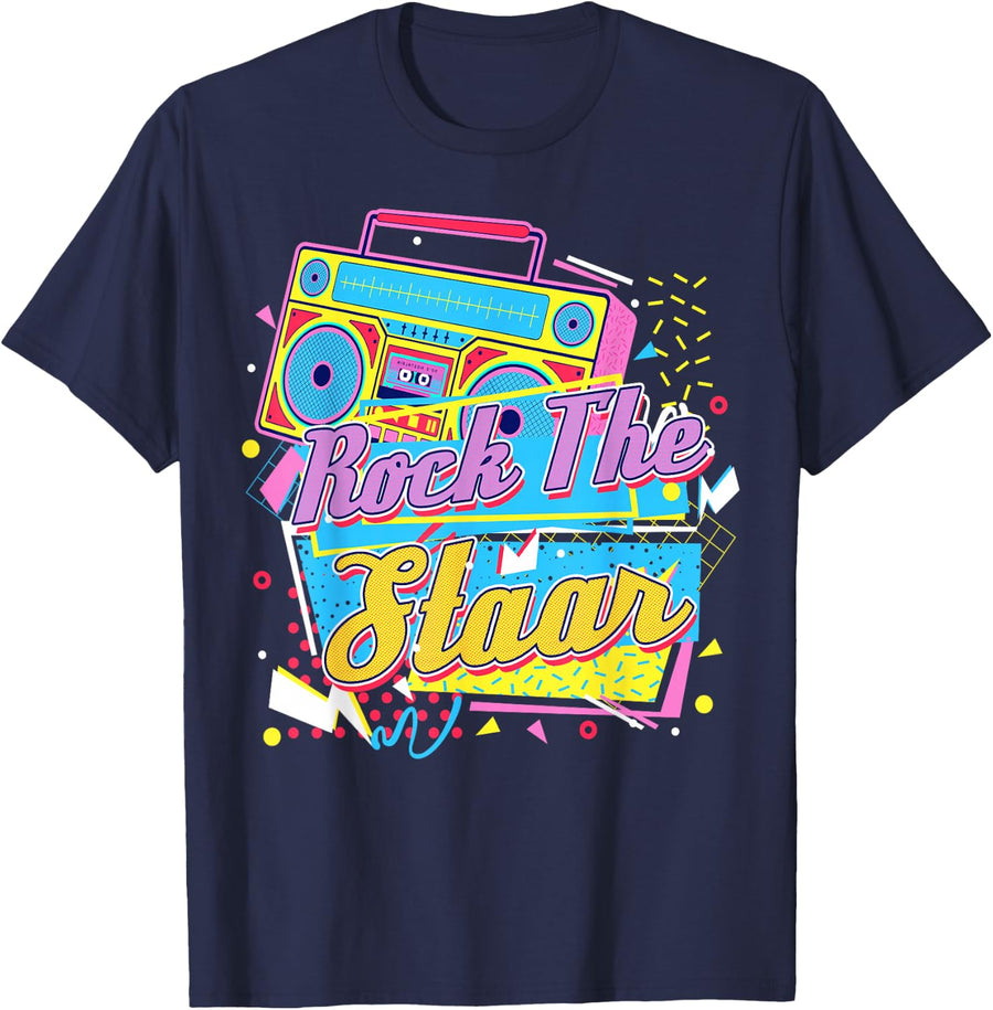Test Day Teacher 80’s STAAR Day Testing Rock The Staar T-Shirt - Navy Blue