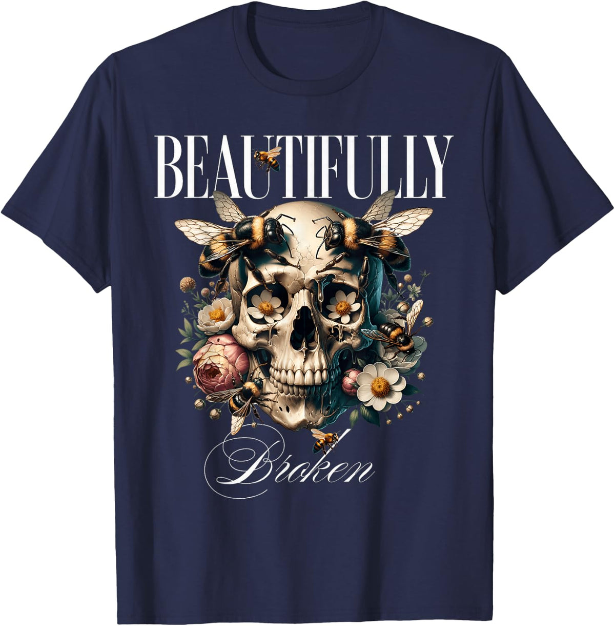 Beautifully Broken Tshirt for Men Women Vintage Retro T-Shirt - Navy Blue