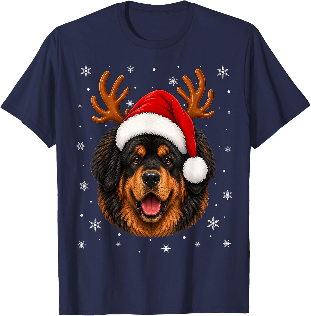 Cute Reindeer Horn Santa Mastiff Dog Christmas T-Shirt - Navy Blue