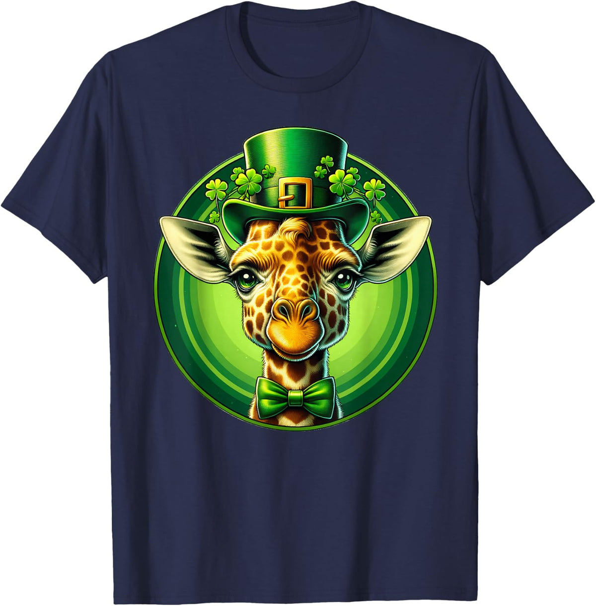 Funny Leprechaun Giraffe St Patricks Day Kids Men Women T-Shirt - Navy Blue