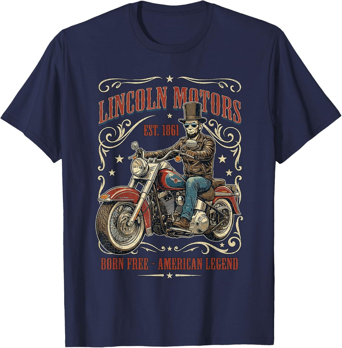 Vintage Abraham Lincoln Abe Lincoln Riding Motorcycle Men T-Shirt - Navy Blue