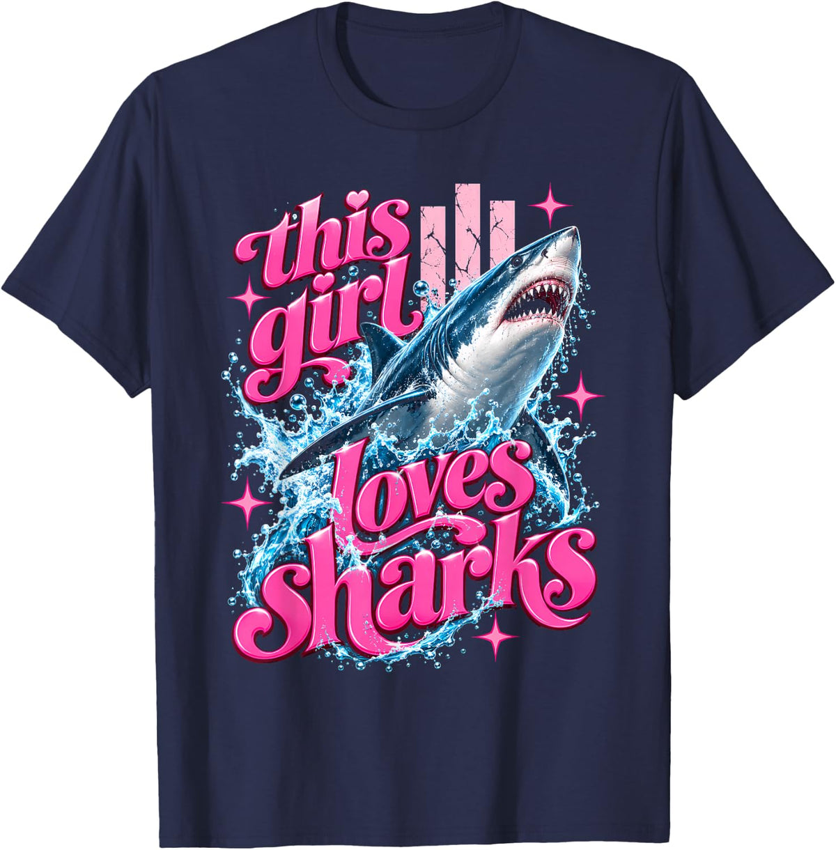 Shark This Girl Loves Sharks Great White Shark Lover T-Shirt - Navy Blue