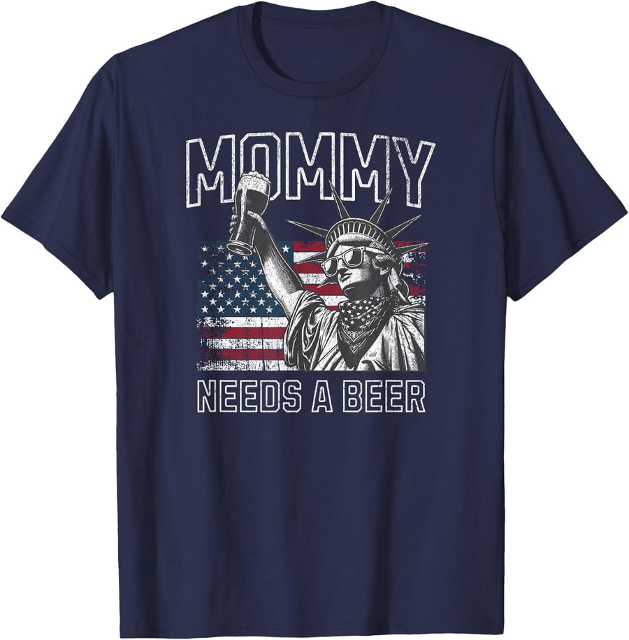 Mommy Needs A Beer Funny Women Drinking Mam Mother's Day T-Shirt - Navy Blue