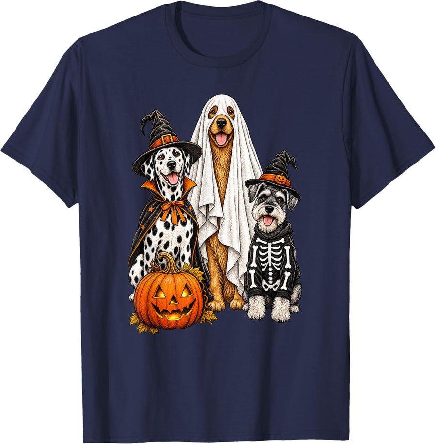 Halloween Dog Costume Ghost Witch Pumpkin T-Shirt - Navy Blue